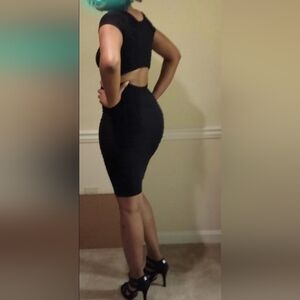 Black Ruched Bodycon Dress - One Size